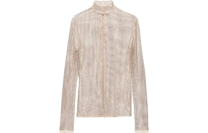 PRADA T Shirts Women's Gold Stand Collar Moderate Straight Fit