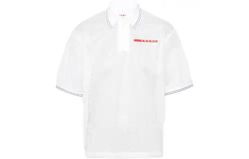 PRADA Polo Shirts Women's White Polo Collar Moderate Straight Fit