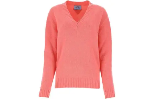 PRADA Cashmere Sweaters Women's Pink V Neck Moderate