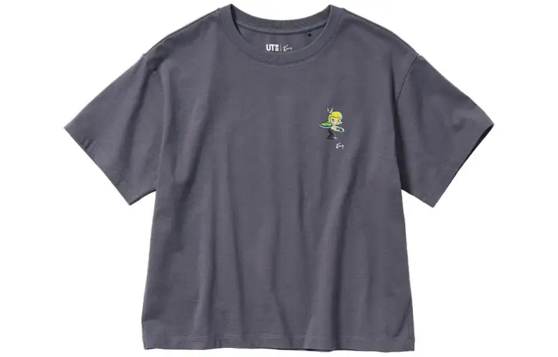 UNIQLO X POP MART POP MART T Shirts Women's Dark Gray Crew Neck Moderate Straight Fit