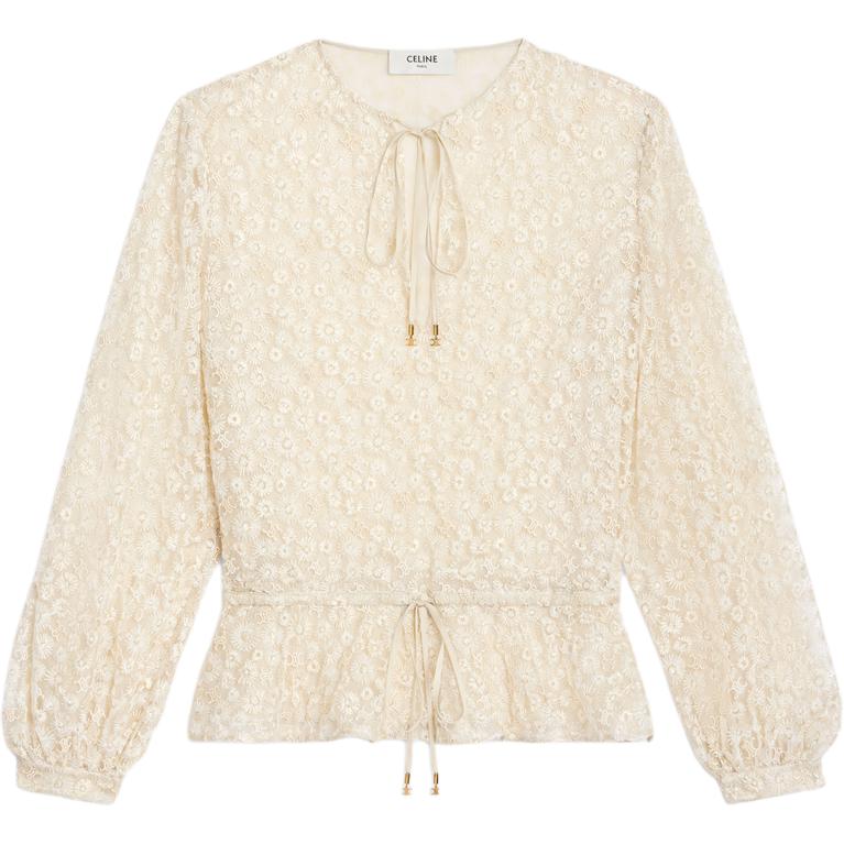 CELINE Embroidered Folk Blouse In Tulle