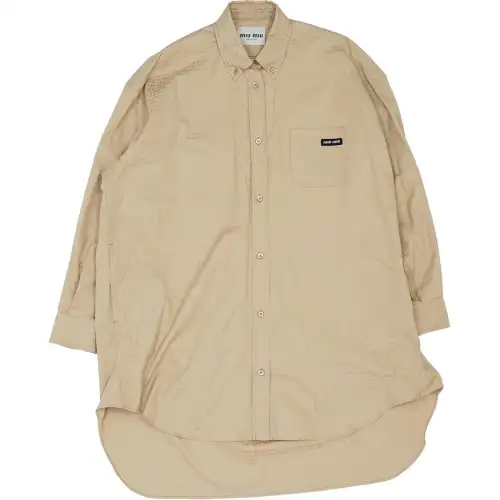 MIU MIU Long long-sleeve, beige shirt, loose fit, mid-length