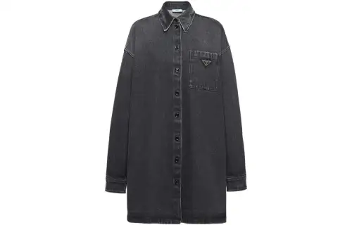 PRADA Shirts Women's Black Lapel Moderate Denim