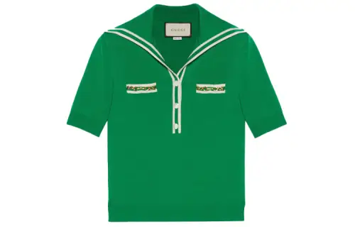 GUCCI Polo Shirts Women's Green V Neck Moderate Straight Fit