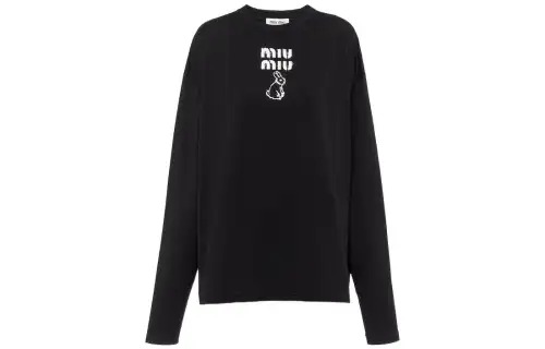 MIU MIU Drop Shoulder Sleeve T Shirt Women's Black