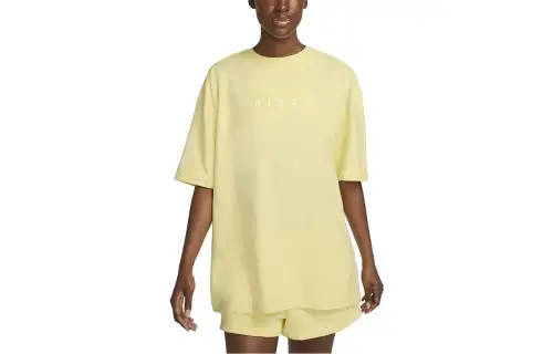 Nike T Shirts Women's Yellow Crew Neck Moderate Straight Fit