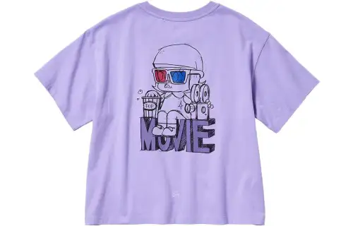 UNIQLO X POP MART POP MART T Shirts Women's Light Blue Purple Crew Neck Moderate Straight Fit