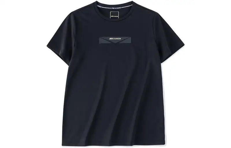 ANTA Champion Series T Shirts Women's Night Sea Black Crew Neck Moderate Straight Fit