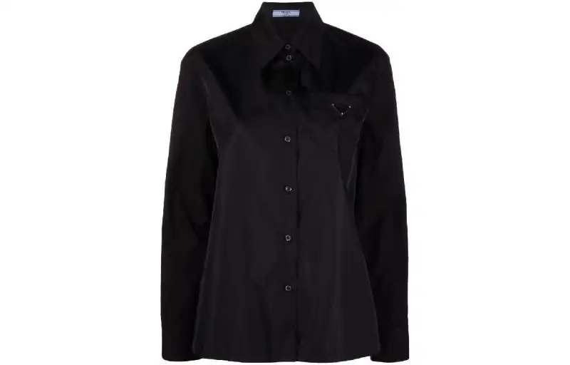 PRADA Triangle Logo Long Sleeve Shirt Black
