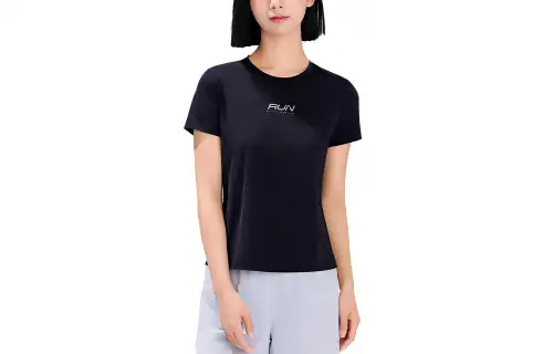 ANTA Running Collection Running T Shirts Women's Black Crew Neck Moderate Straight Fit