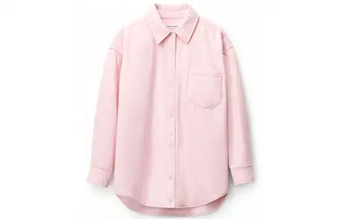 Alexander wang SS22 solid color cotton padded mid-length shirt for women, light pink