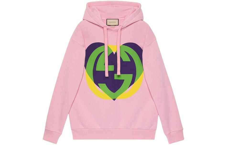 GUCCI Gucci Love Parade SS22 Interlocking Double G Heart Shape Hooded Sweatshirt Women's Pink