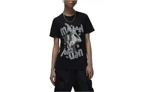 Jordan T Shirts Women's Black Crew Neck Moderate Straight Fit