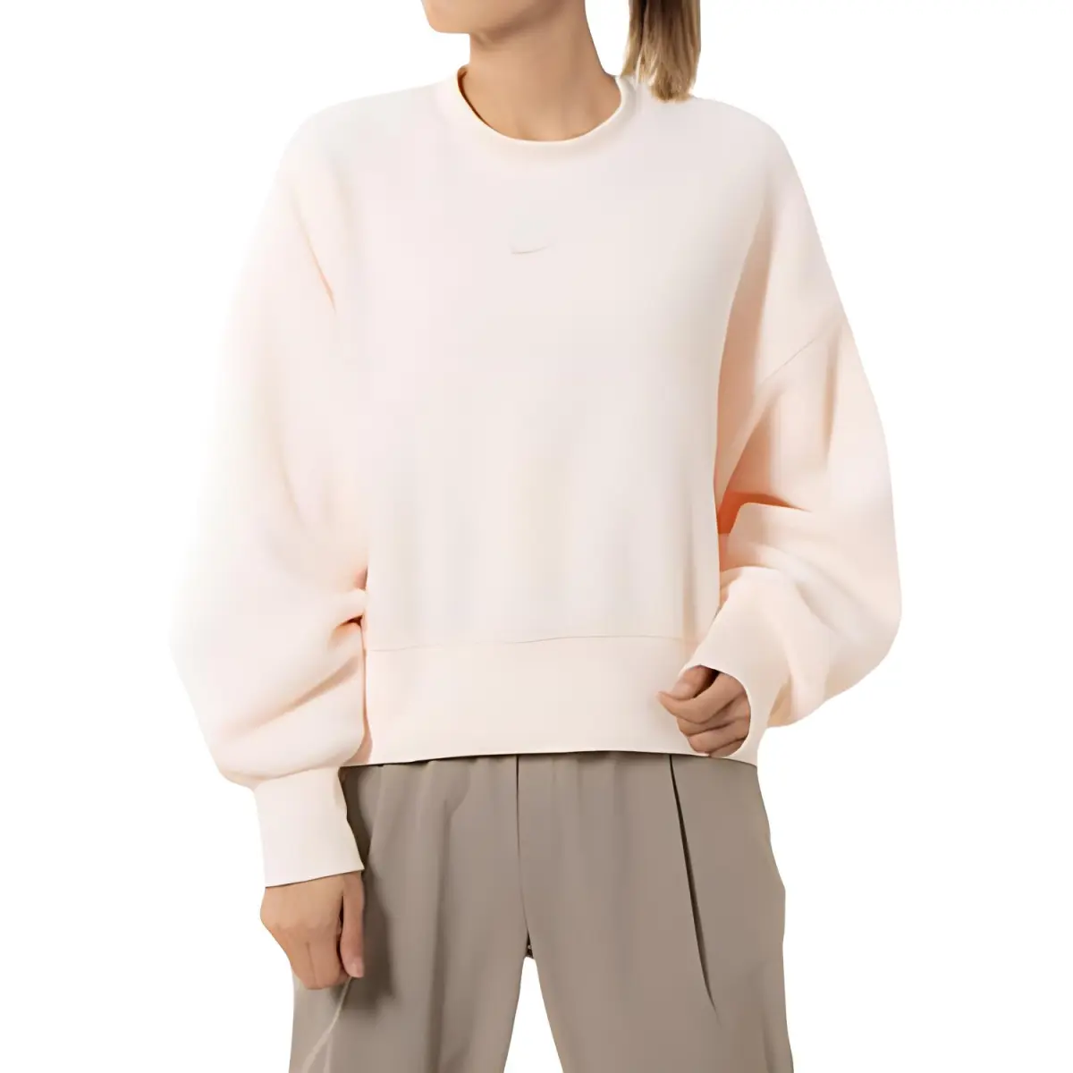 Nike Sweatshirts Women's Beige Crew Neck Moderate Straight Fit