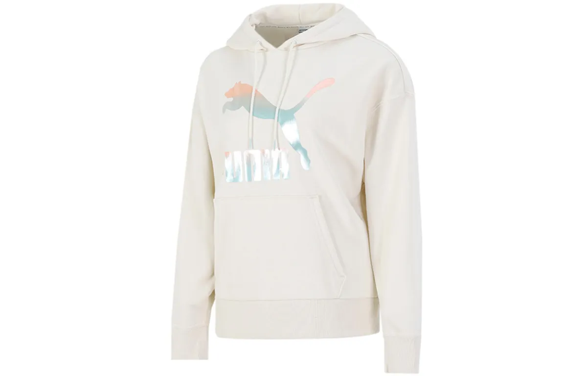 PUMA CLASSICS Sweatshirts Women's Ecru Hooded Moderate Regular