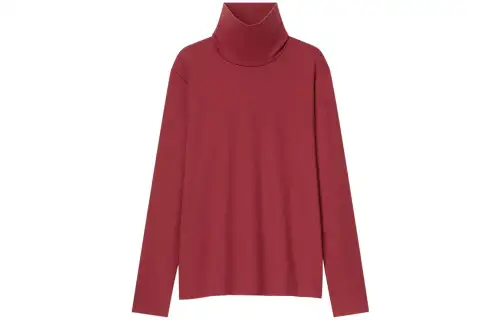 UNIQLO T Shirts Women's Maroon Turtleneck Moderate Straight Fit