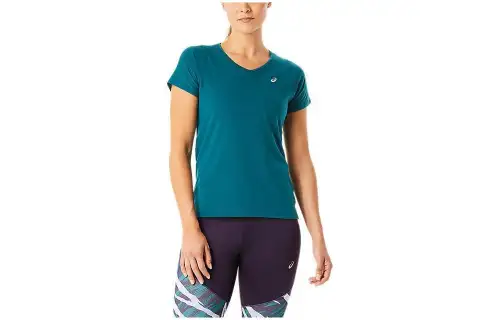 ASICS T Shirts Women's Blue V Neck Moderate Straight Fit