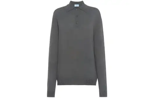 PRADA Polo Shirts Women's Gray Polo Collar Moderate Straight Fit