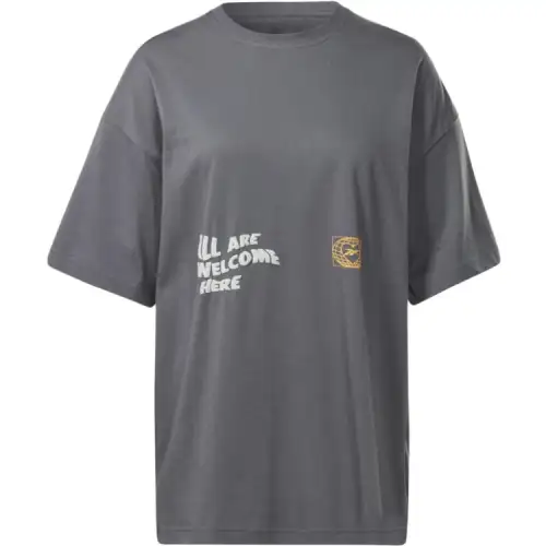 Reebok T Shirts Women's Gray Crew Neck Thin Straight Fit