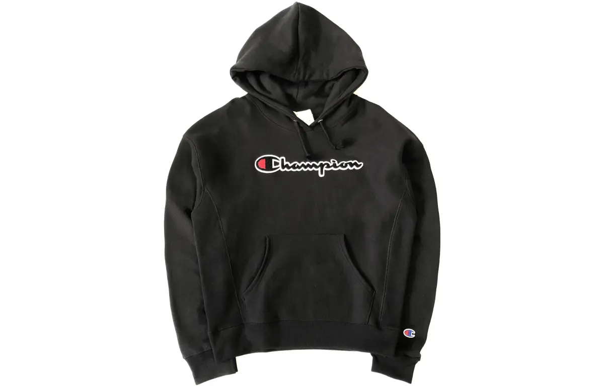 Champion RW Collection, Vintage Champion Flock Script Letter Thickened And Fleece Lined Hooded Pullover Sweatshirt