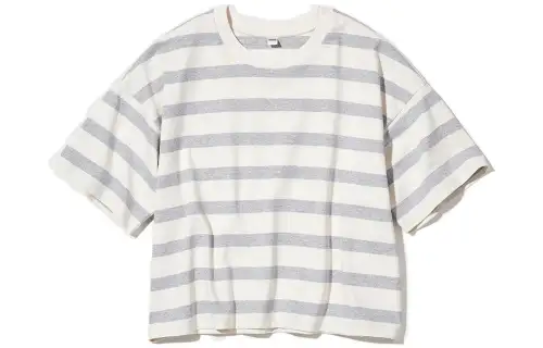 UNIQLO T Shirts Women's Sky Gray Crew Neck Moderate Straight Fit