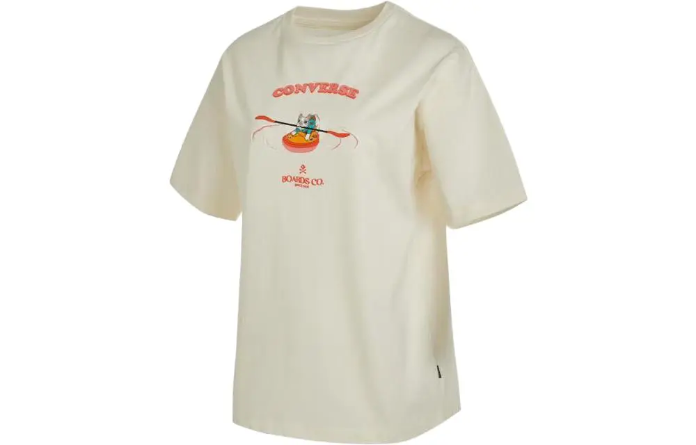 Converse T-Shirts Women's Beige Crew Neck Moderate Straight Fit