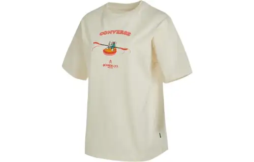 Converse T Shirts Women's Beige Crew Neck Moderate Straight Fit