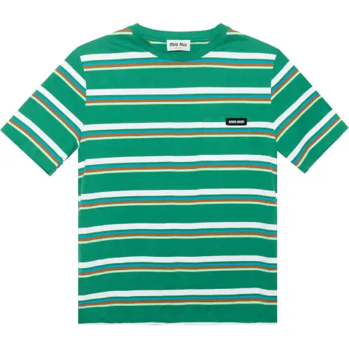 MIU MIU SS24 Drop Shoulder Sleeve T Shirt Women's Green