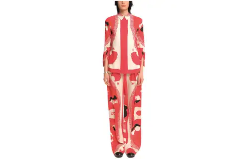 HERMES Shirts Women's Red Lapel Moderate Other