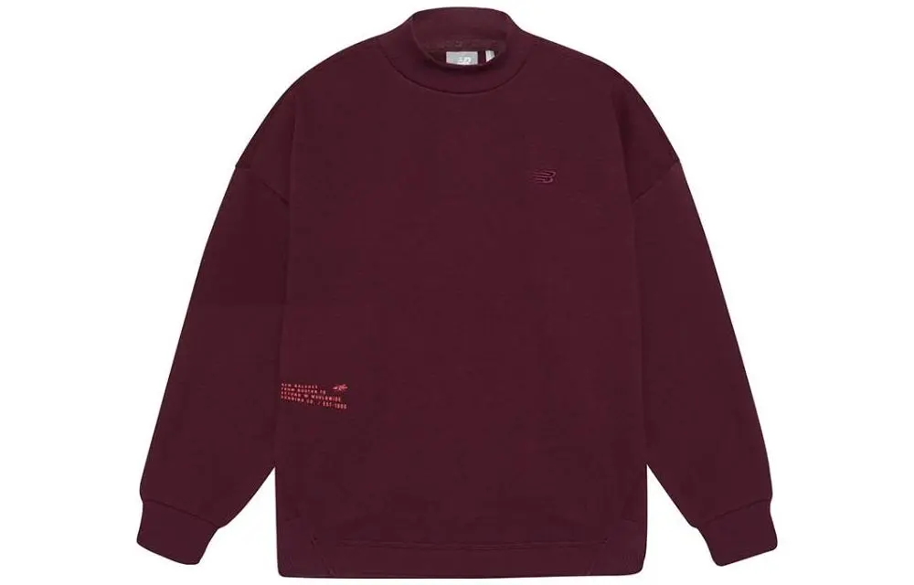 New Balance Solid Color Letter Logo Detail Crew Neck Pullover Long Sleeved Fleece Lined Sweatshirt Women's Red
