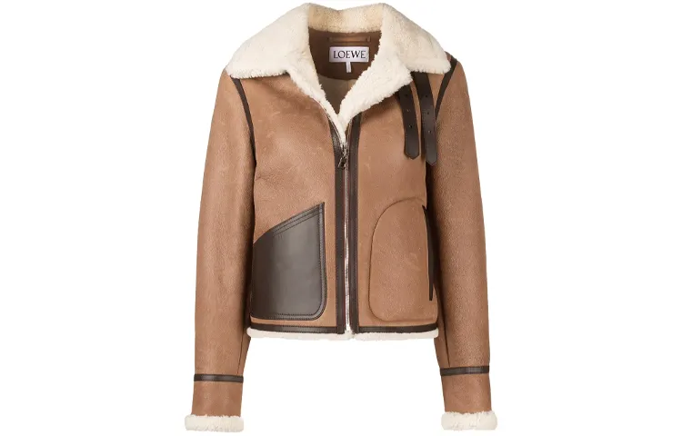 LOEWE Leather Jackets Women's Black Brown Lapel Moderate Other