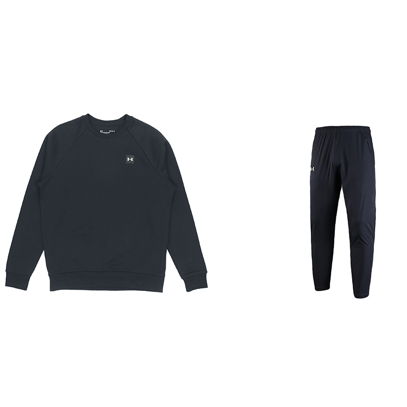 Under Armour Training Loose Fit Fleece Lined Sports Stretch Long Sleeved Logo Print Woven Pants Sweatshirt Set Unisex