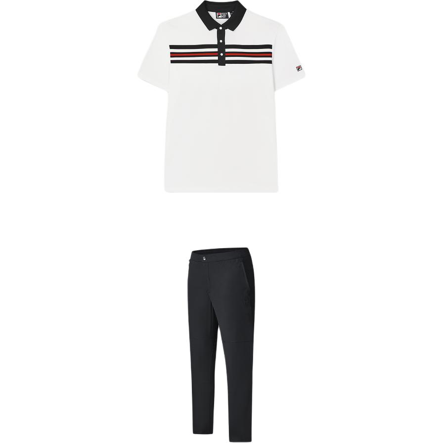 FILA Casual Sportswear Men's Clothing Sets Cloud White+Pitch Black Polo Collar Moderate
