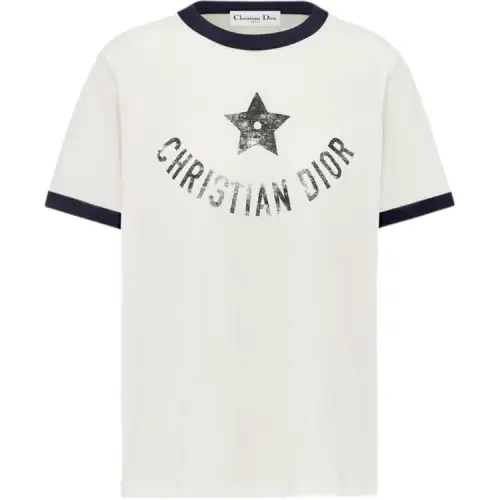 DIOR Dioriviera FW24 Logo Letter Print Casual Crew Neck Short Sleeved T Shirt Women's Ecru