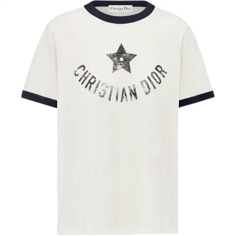 DIOR Dioriviera FW24 Logo Letter Print Casual Crew Neck Short Sleeved T Shirt Women's Ecru