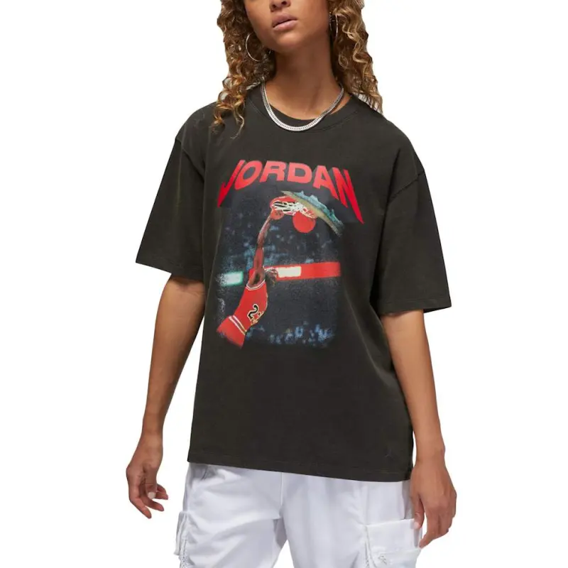 Jordan Drop Shoulder Sleeve T Shirt Women's Black US Version