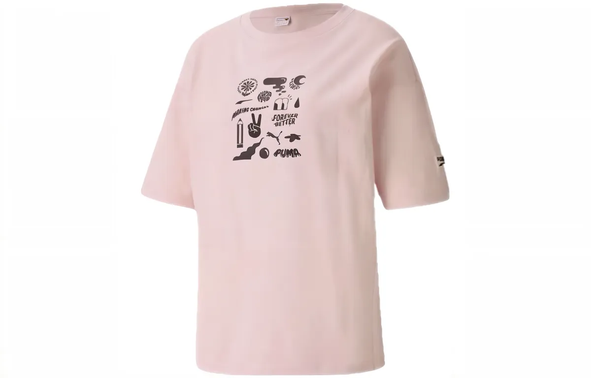 PUMA Drop Shoulder Sleeve T Shirt Women's Pink