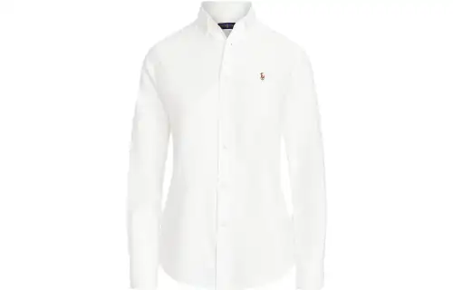 Polo Ralph Lauren SS23 solid color inner lapel single-breasted long-sleeved shirt for women, white