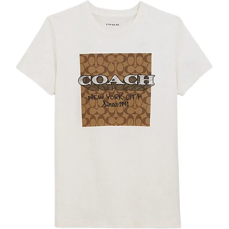 COACH T-Shirts Women's White Crew Neck Moderate Straight Fit