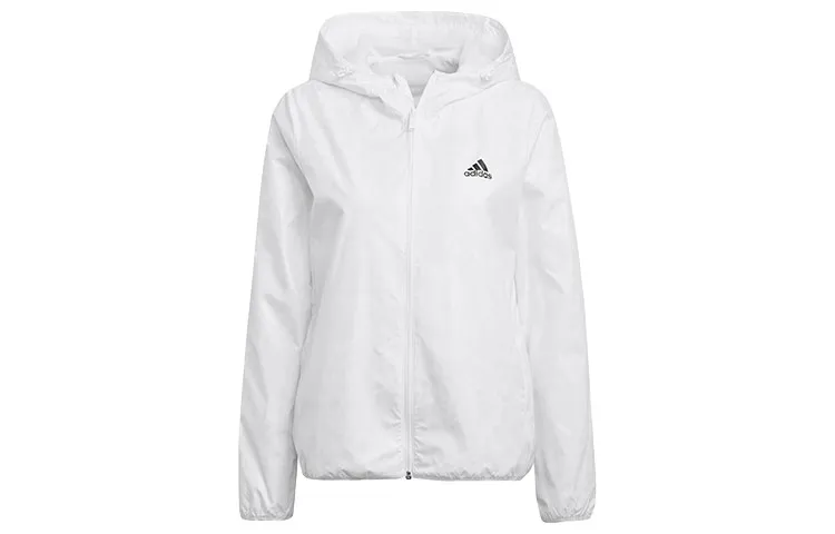 Adidas Jackets Women's White Hooded Moderate Wind Shell