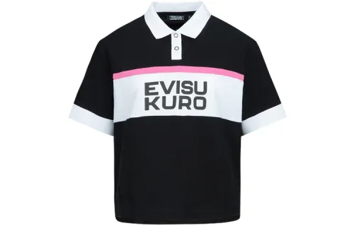 EVISU Polo Shirts Women's Black Polo Collar Moderate Straight Fit