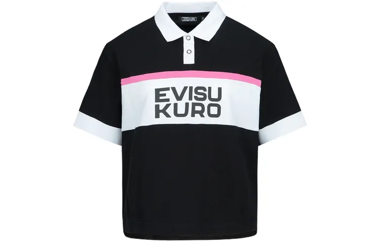EVISU Polo Shirts Women's Black Polo Collar Moderate Straight Fit