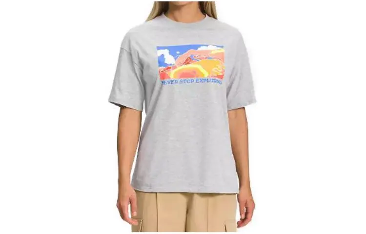 THE NORTH FACE T-Shirts Women's Light Gray Crew Neck Moderate Straight Fit