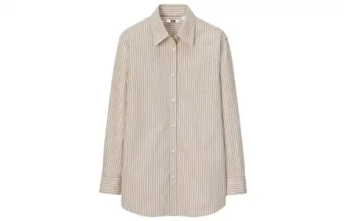 UNIQLO Shirts Women's Light Coffee Lapel Moderate Shirt