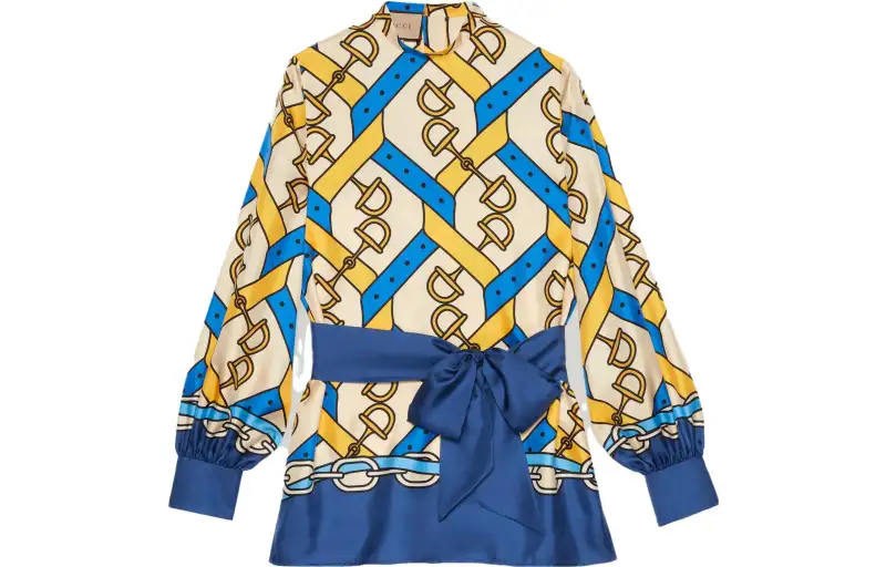 GUCCI Horsebit print Long sleeve Silk Shirt