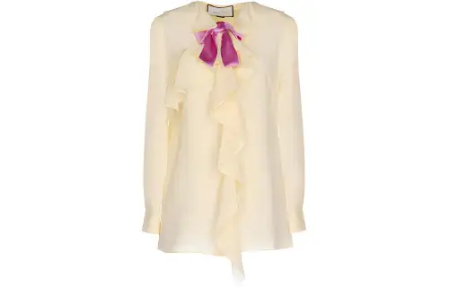 GUCCI Shirts Women's Beige Yellow Ruffle Collar Moderate Other