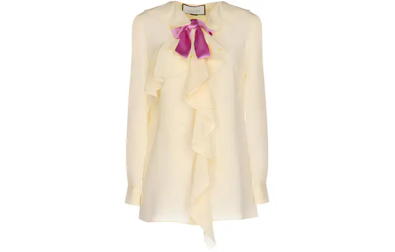 GUCCI Shirts Women's Beige Yellow Ruffle Collar Moderate Other