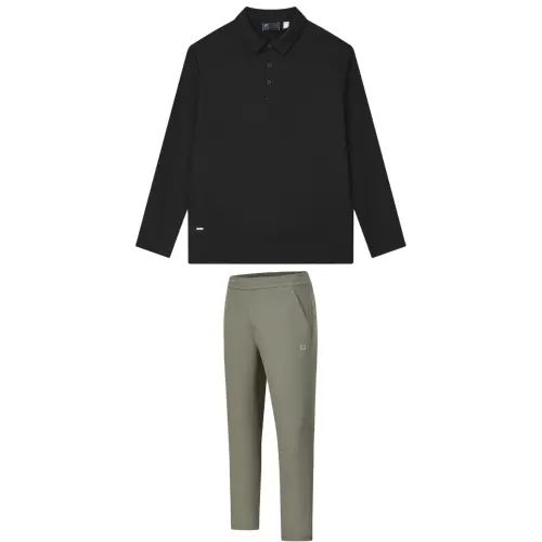 FILA Casual Sportswear Men's Jet Black Top+Serpentine Green Bottom Polo Collar Moderate