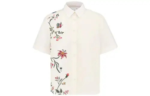 DIOR SS23 plant flower print short-sleeved shirt women's white