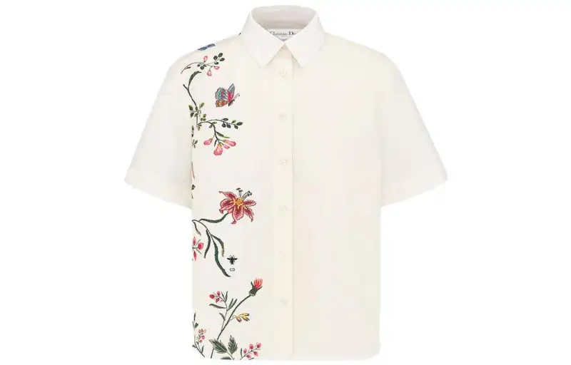 DIOR SS23 plant flower print short-sleeved shirt women's white